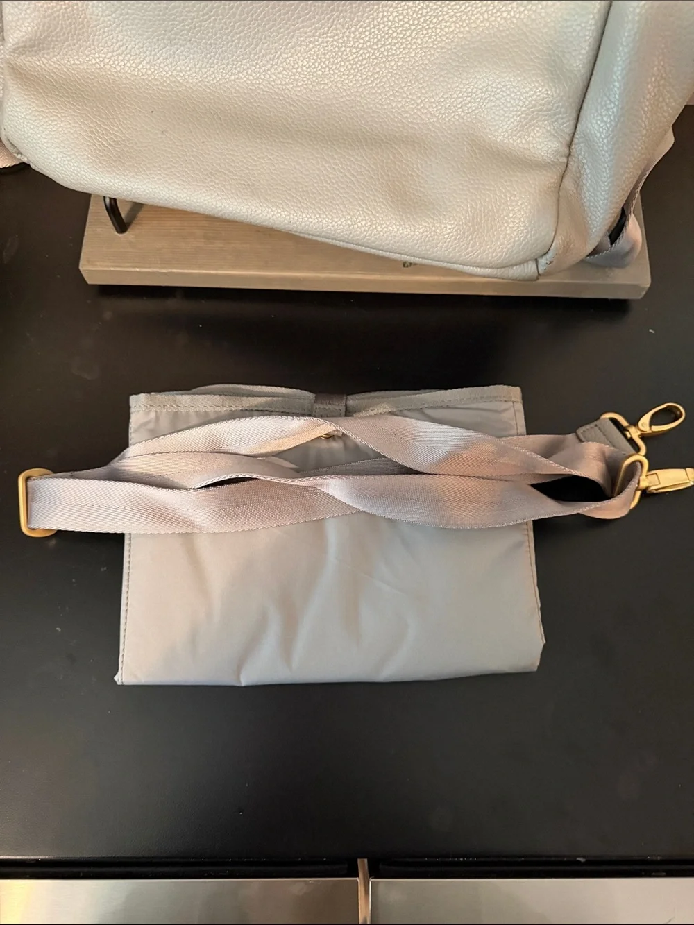 Freshly Picked Pebbled Leather Grey Backpack Diaper Bag